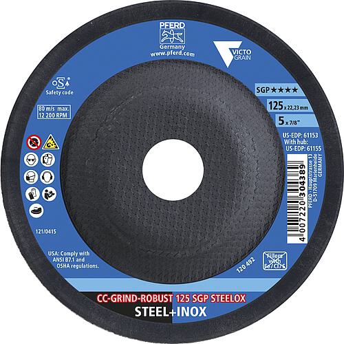 Grinding disc Pferd SGP, Ø 125 x 22.23 mm, for steel/stainless steel