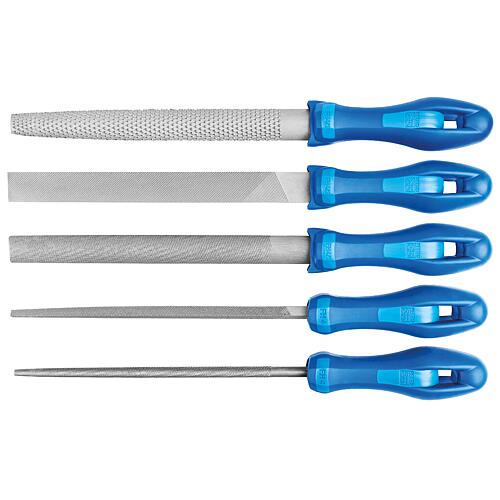 File and rasp set, Pferd, 5-piece, 200 mm, in roll bag
