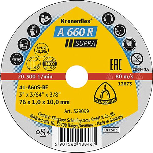 Cutting disc A 660 R SUPRA, straight for stainless steel, steel Standard 1