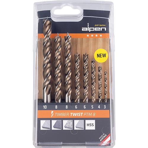 Kit de mèches hélicoïdales à bois Alpen Timber Twist HSS, 8 pièces, 3/4/5/2x6/2x8/10 mm