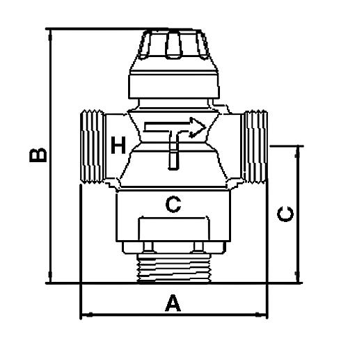 Thermal mixer Easyflow outlet on side, model 726, area of application: Hot water Standard 2