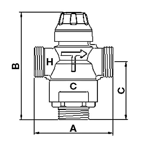 Thermal mixer Easyflow outlet on side, model 736, area of application: Heating + hot water Standard 2