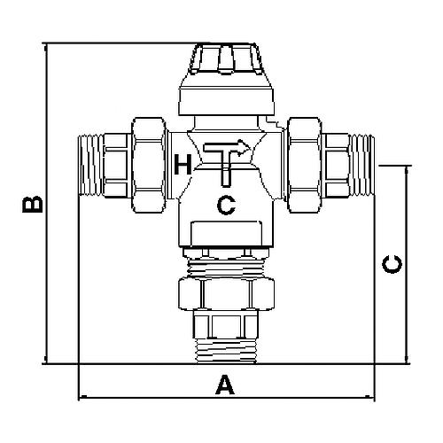 Thermal mixer Easyflow outlet on side, model 729 with screw connection, area of application: Hot water Standard 2