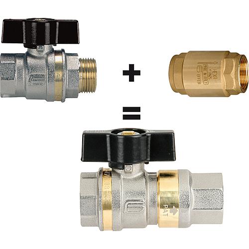 Brass ball valve Aster Flow with non-return valve, full flow, 16 bar, model IT x IT Anwendung 2