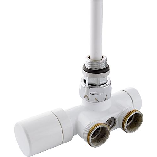 Thermostatic valve, one-point conn. DN 15 (1/2") x DN 20 (3/4") EK Two-pipe sys., angular shape, white