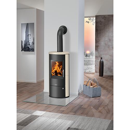 Justus Austin 7 fireplace, cream limestone, black steel body