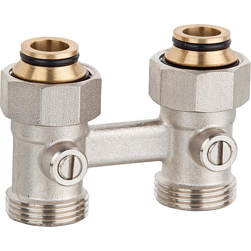 Double ball valve coupling 2 pipe system 3/4" female straight flow with Euro-cone