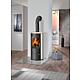 Justus Austin 7 fireplace, cream limestone, black steel body