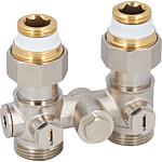 Double-ball valve screw connection (DN15), straight shape, with bypass