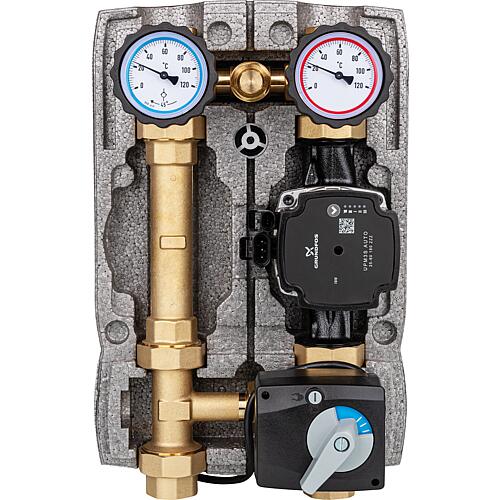 Heating circuit set Easyflow DN25 (1") with 3-way mixing valve and overflow valve, pump Grundfos UPM3S AUTO 25-60