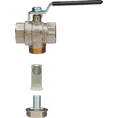Brass ball valve with filter and solenoid, steel lever Black