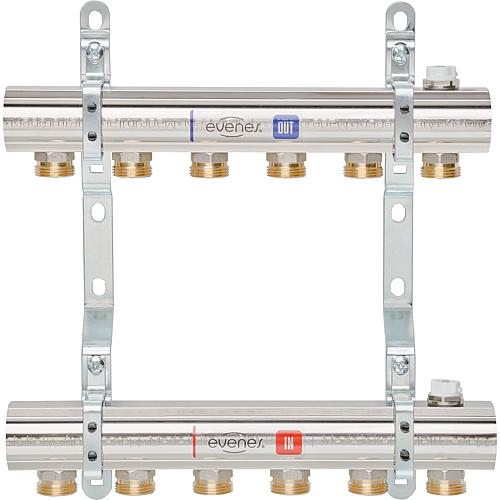 Heating manifold Evenes Model M1.6, DN25(1"") brass, 6 heating circuits