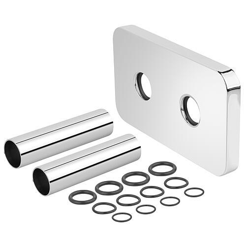 Chrome-plated double rosette and panelling set, tube length 70 mm
