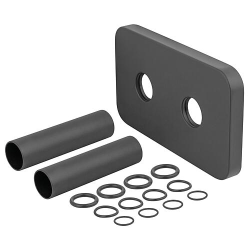 Double rosette and panelling set for designer radiator taps, black Standard 1