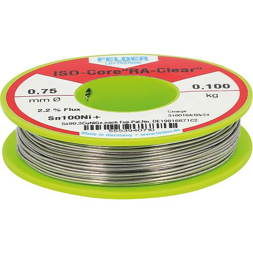 Electronic solder wire, ISO-Core "RA-Clear", Sn100Ni+, 2.2 % flux content, 0.75 mm, 0.100 kg