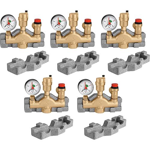 Benefit package 5x boiler safety group up to 50 kW, DN25(1") brass with Insulation