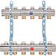 Heating manifold Evenes Model M4.6, DN25 (1"") brass, 6 heating circuits, w.control valves