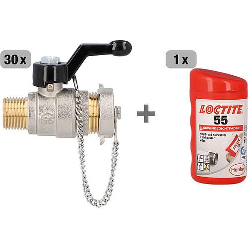 Value pack 30 x Ball valve with sealing cap + LOCTITE® 55 sealing thread Standard 1