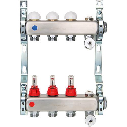 Underfloor heating manifolds DN25 (1") stainless steel, model ACT2 with flow meter Standard 1