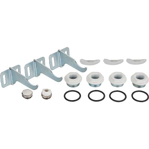 Kit bouchons de raccordement A82 pour Dual 80, G1"x1/2", RAL 9010 Supports et purgeurs inclus