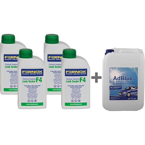 Vorteilspaket 4x Heizungsleckabdichter F4, 500 ml + AdBlue® 10 l Kanister Standard 1