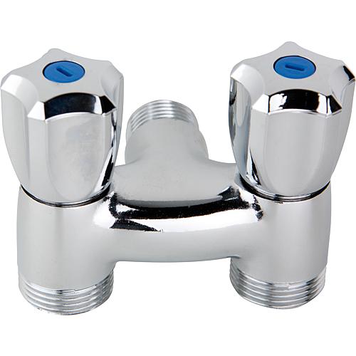 Double washing machine tap, chrome-plated, 2 tapping points 3/4”ET x 1/2”ET x 3/4”ET