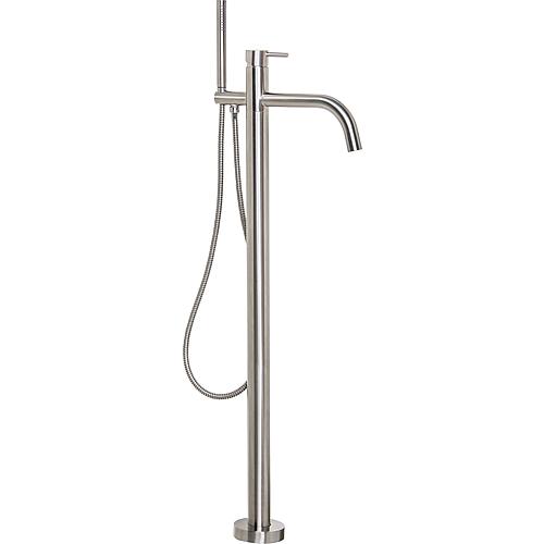 Bath mixer set, round stainless steel, floor-standing, with handheld rod shower Standard 1