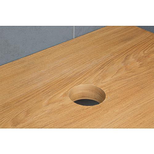 Console Eleng, solid oak with dull edge (solid timber panel), 1 x washbasin cut-out, 1 x tap hole, 1400x40-60x510 mm