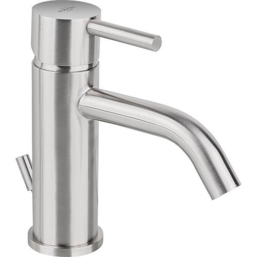 Washbasin mixer Inox Round, projection 124 mm, matt stainless steel