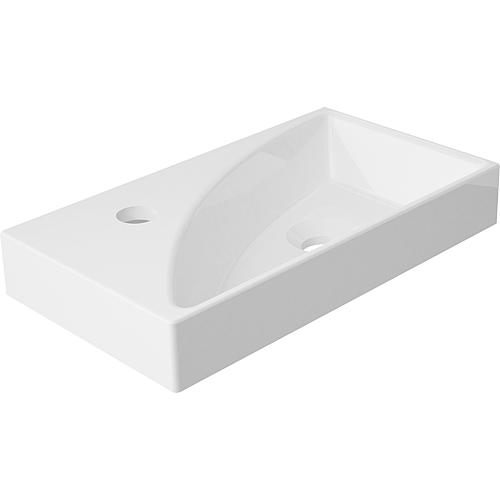 Design counter washbasin EDANU, W x H x D: 400x81x220 mm tap hole to left, cast mineral composite, white