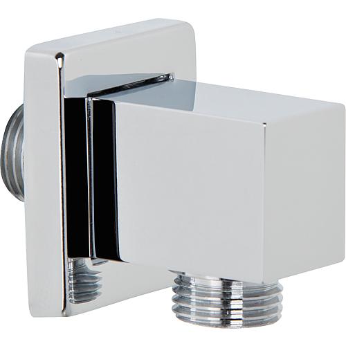 Design wall connection bracket, square version, DN15 (1/2”), with backflow preventer, chrome