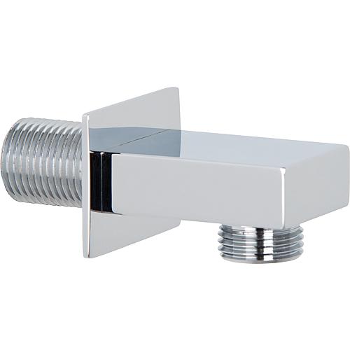 Design wall connection bracket, rectangular version, DN15 (1/2”), with backflow preventer, chrome