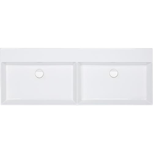 Double vasque Elayla sans trou de robinet en céramique, blanc 1220x130x450 mm