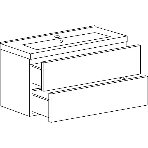 Base cabinet + ceramic washbasin EGAN, matt white/knotted oak, 2 drawers, 853x466x455 mm