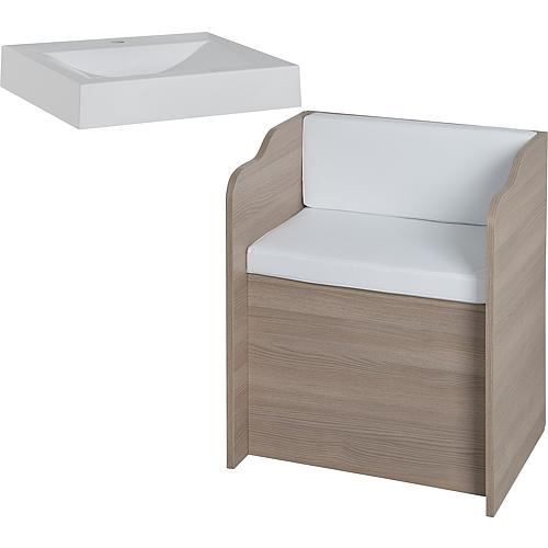 Kit meuble salle de bain ELIDA vasque+meuble sous vasque avec siege, Ulme clair