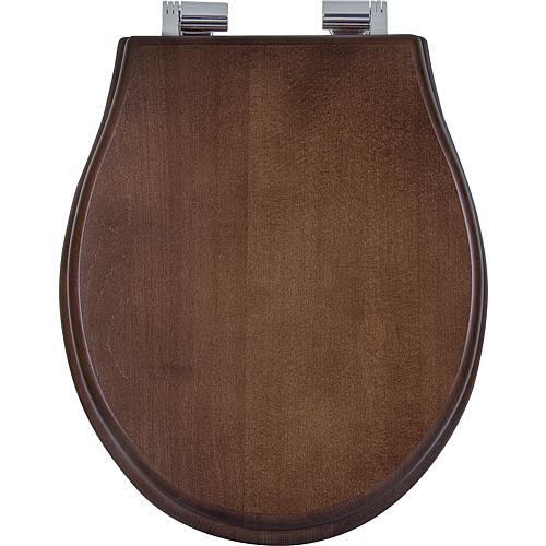 Toilet seat JUBILÄUM, soft close, in walnut wood, stainless steel hinges