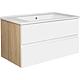 Base cabinet + ceramic washbasin EGAN, matt white/knotted oak, 2 drawers, 853x466x455 mm