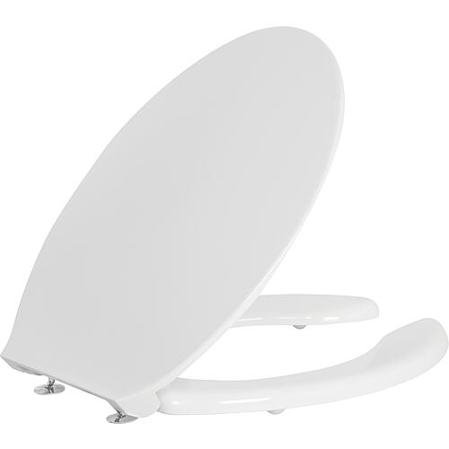 Toilet seats Elida made of white thermoplastic, with opening, without softclose, WxHxD:380x30x450mm