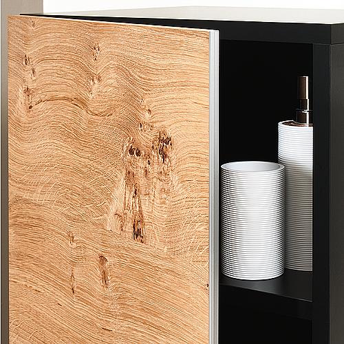 Tall cabinet ELA with soft close body, black smt, front light oak veneer, 400x1600x350 mm