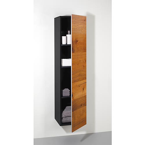 Tall cabinet ELA with soft close body, black smt, front dark oak veneer, 400x1600x350 mm