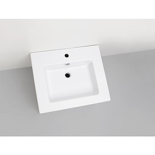 Meuble sous vasque + vasque en ceramique ELA, corps blanc satin front chêne clair, 610x420x510 mm