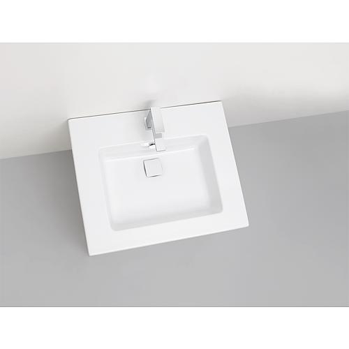 Meuble sous vasque + vasque en ceramique ELA, corps blanc satin front chêne clair, 610x420x510 mm