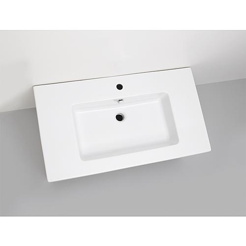 Base cabinet + washbasin in ceramic ELA, body black smt, front dark oak veneer, 910x420x510 mm