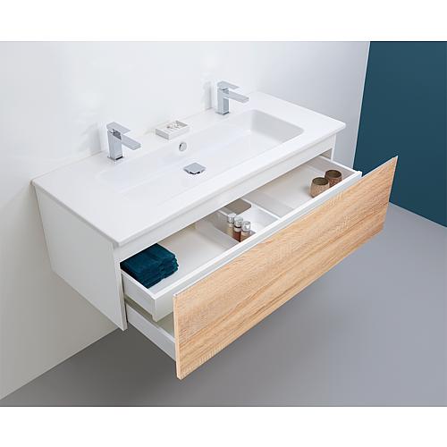 Base cabinet + washbasin in ceramic ELA, body white smt, front rough-sawn oak, 1210x420x510 mm