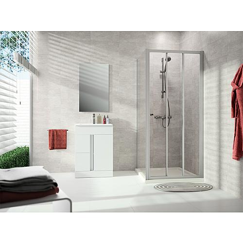 Cabine de douche d´angle Alpha 2, 1 porte coulissante 3 éléments et paroi latérale Anwendung 1