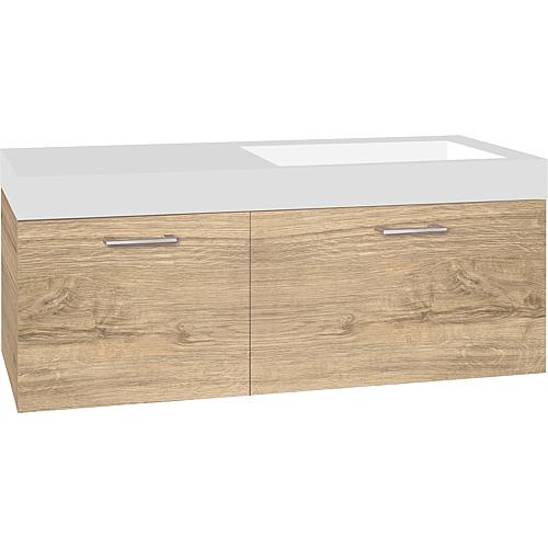 Base cabinet + washbasin EMPI in cast mineral composite, 2 drawers, knotty oak, 1205x534x508 mm