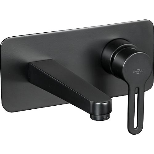 Wall-mounted washbasin mixer Enzan Nero, projection 180 mm, with wall mounting body, black, matt