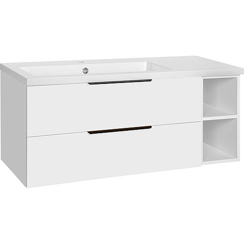 Base cabinet + cast mineral washbasin LOSSA, 2 drawers, 1 open under-sink unit, white matt