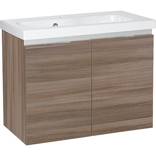 Base cabinet + ceramic washbasin EOLA, hemp elm, 2 doors, 710x580x380 mm