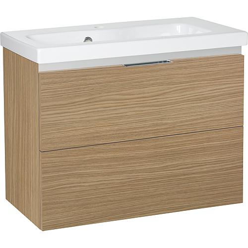 Base cabinet + ceramic washbasin EOLA, natural oak, 2 drawers, 710x580x380